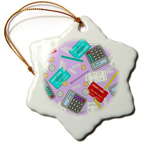 3dRose ORN_185465_1 Accountant Themed Pattern Purple Snowflake Ornament, Porcelain, 3-Inch