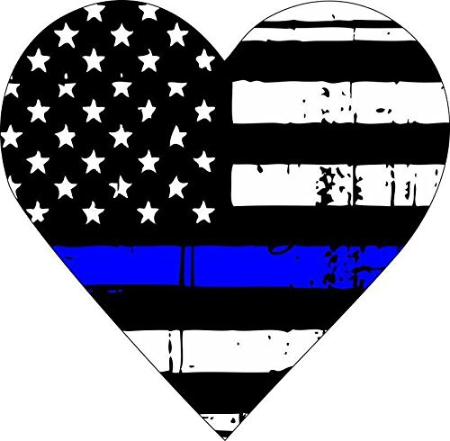 Thin Blue Police Officers Tattered Flag Heart Decal Vinyl Sticker 4 inch