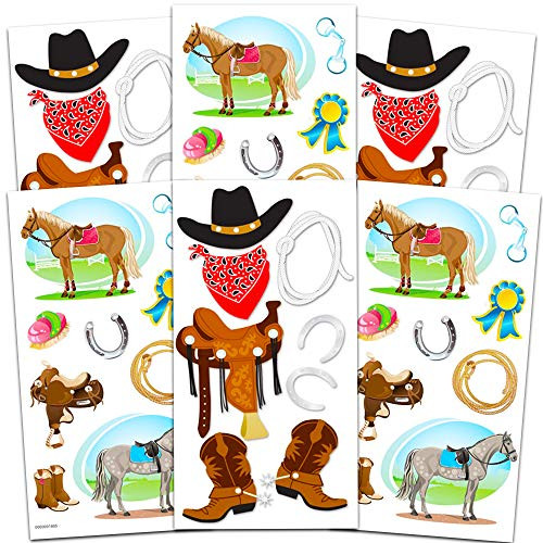 Rodeo Stickers Party Favors Pack -- 6 Rodeo Sticker Packs for Kids Toddlers  Cowboy Rodeo Party Supplies Decorations