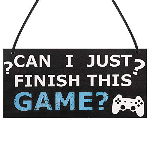 Jetec Can I Just Finish This Game Bedroom Door Sign Wood Game Sign Bedroom Gaming Hanging Sign Door Game Controller Sign for Gamer Kids Bedroom Dorm  Black
