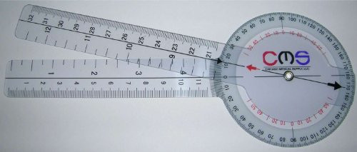 CMS Protractor Goniometer 360 Degree Axis  and  Range of Motion Patient Progress Test mm cm in Compact Pocket Design Clear Plastic Physical Therapy Ruler