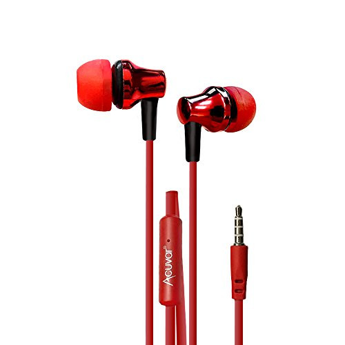 Acuvar Wired Ear Bud Headphones with Passive Noise Cancelling in-line Microphone and Play Pause Button  Red