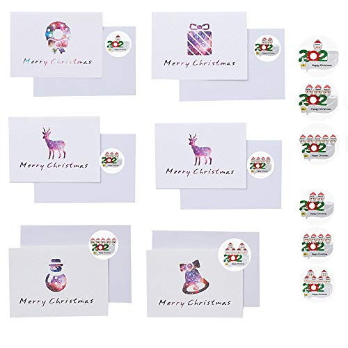 Mini Merry Christmas Greeting Cards with Envelopes and Stickers Special Holiday Designs 3.7X2.5Inch in White Set of 6 Mini Merry Christmas Greeting Cards with Envelopes and Stickers Special Holiday Designs 3.7X2.5Inch in White Set of 6