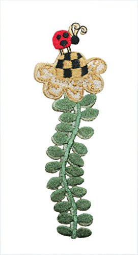 ID 0400 Lady Bug On Flower Patch Garden Insect Craft Embroidered IronOn Applique