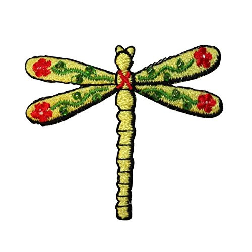 ID 0470D Dragonfly with Flowers Patch Garden Fairy Embroidered Iron On Applique