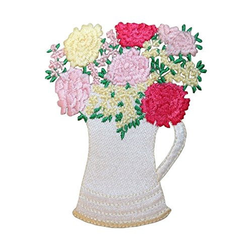 ID 7064 Pitcher With Flowers Patch Garden Vase Decor Embroidered Iron On Applique