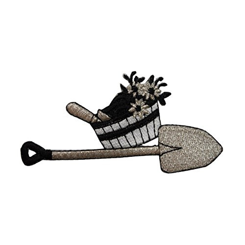 ID 7093 Shovel With Basket of Flowers Patch Garden Embroidered Iron On Applique