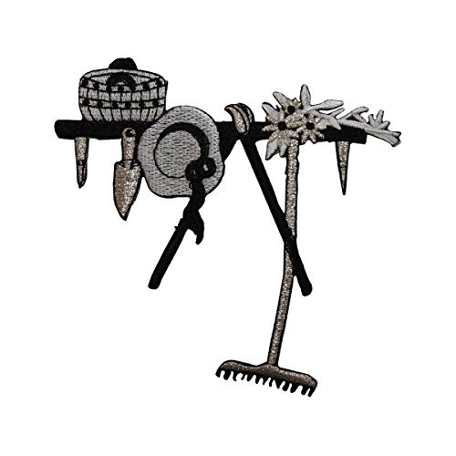 ID 7103 Garden Tools On Shelf Patch Shed Equipment Embroidered Iron On Applique