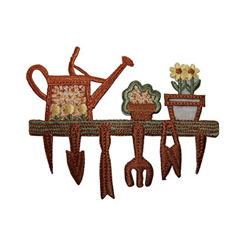 ID 7105 Garden Tools On Shelf Patch Shed Equipment Embroidered Iron On Applique