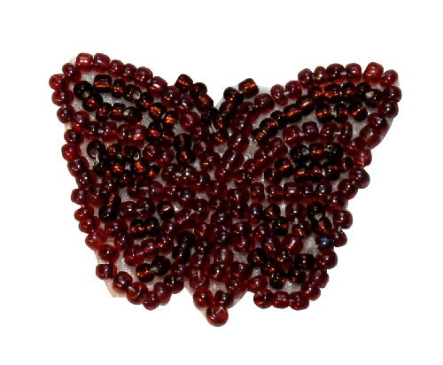 ID 8928 Dark Red Butterfly Patch Garden Fly Bug Insect Beaded Iron On Applique