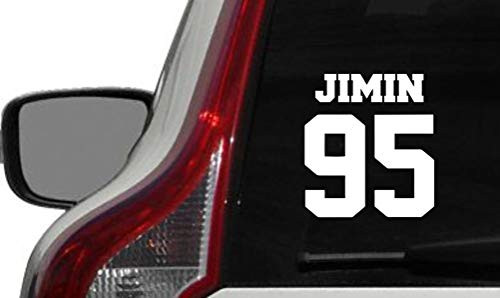BTS Jimin 95 Jersey Car Vinyl Sticker Decal Bumper Sticker for Auto Cars Trucks Windshield Custom Walls Windows Ipad MacBook Laptop Home and More  White