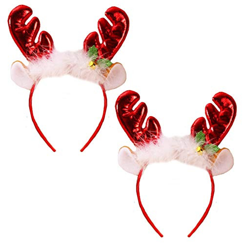 2 Pcs Christmas Reindeer Antler Headband Xmas Deer Antler Ears Headpiece Women Elk Fawn Horn Hair Hoop Hair Band Hairband Holiday Party Decoration Cosplay Costume Handmade Hair Accessories Red