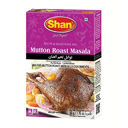 Shan Mutton Roast Recipe and Seasoning Mix 1.76 oz  50g  - Spice Powder for Mutton Roast with Mild Condiments - Suitable for Vegetarians - Airtight Bag in a Box
