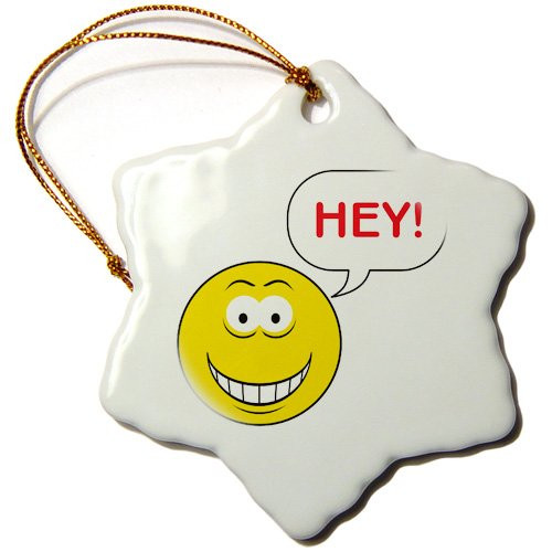 3dRose orn_103829_1 Babushka Yellow Smiley Face-Snowflake Ornament, 3-Inch, Porcelain