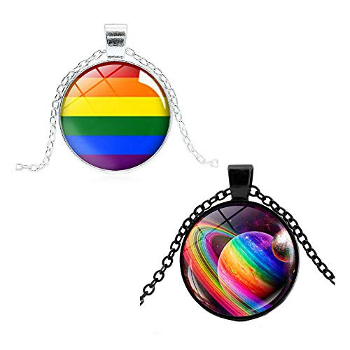 Acxico 2 Pieces Gay Pride LGBT Rainbow Silver Necklaces and Gay Pride LGBT Rainbow Flag Black Pendants Acxico 2 Pieces Gay Pride LGBT Rainbow Silver Necklaces and Gay Pride LGBT Rainbow Flag Black Pendants