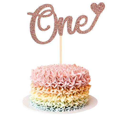 Unimall Letter  inchOne Heart Cake Topper For 1st Birthday  Birthday Cake For Photo Booth Props Rose Gold Glitter Cake Decorating Supplies First Anniversary Birthday Cake Bunting Flag Baby Shower