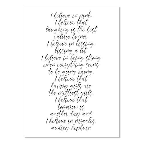 I Believe In Pink. I Believe That Laughing Is the Best Calorie Burner. I Believe In Kissing. Kissing A Lot. -Audrey Hepburn Quote Watercolor Script Print Unframed