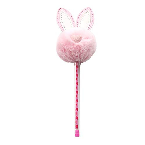 HEART SPEAKER 0.5mm Rabbit Ear Pattern Fluffy Ball Gel Ink Pens for Student School Office Stationery Pink