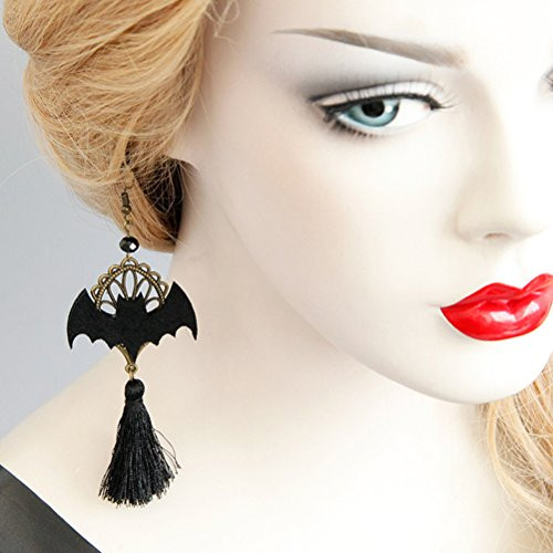 LUOEM Halloween Bat Earrings Tassels Dangle Ear Drop Jewelry Halloween Costumes for Women 1 Pair