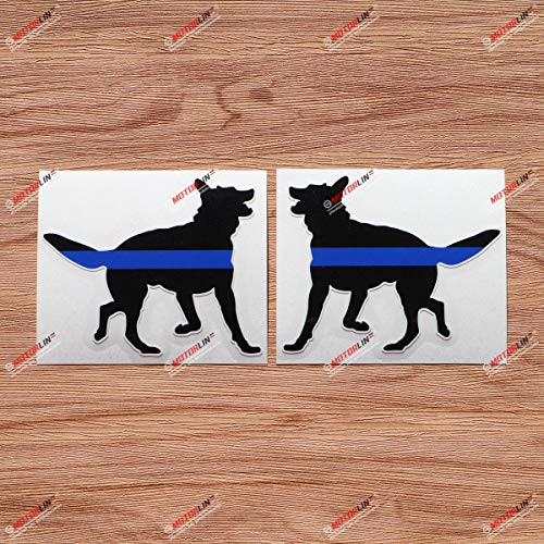 German Shepherd Thin Blue Line K9 Unit Dog Vinyl Decal Sticker - Pair Glossy 4 Inches - Mirror Images Reversed - for Car Boat Laptop