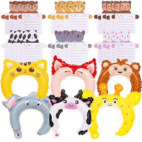 JOYGOGO Valentines Day Cards for Kids 30 Animal Valentines Greeting Cards and 30 Inflatable Animal Headbands Exchange Cards for Kids School Classroom Party Favors Valentines Day Supplies