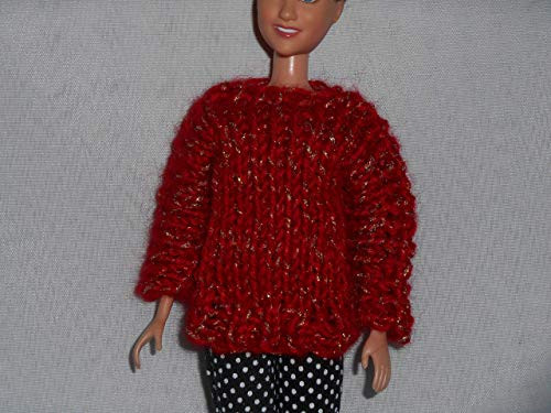 Red Doll Sweater with gold sparkle fits Barbie and other similar dolls Ornament