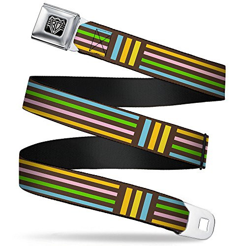 Buckle-Down Seatbelt Belt - Stripe Blocks Brown Multi Pastel - 1.0 inch Wide - 20-36 Inches in Length