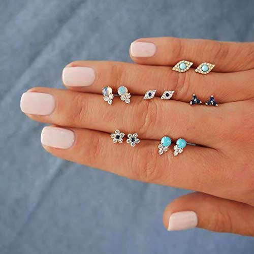 Aimitery Boho Rhinestone Stud Earrings Silver Turquoise Stud Ear drop Flower Earring Set Jewelry Accessories for Women and Girls Aimitery Boho Rhinestone Stud Earrings Silver Turquoise Stud Ear drop Flower Earring Set Jewelry Accessories for Women and Girls