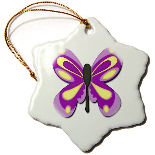 3dRose orn_45059_1 Purple and Yellow Kids Butterfly-Snowflake Ornament, 3-Inch, Porcelain