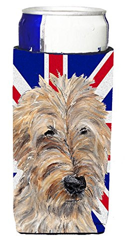 Carolines Treasures SC9859MUK Golden Doodle with English Union Jack British Flag Ultra Beverage Insulators for slim cans Slim Can multicolor