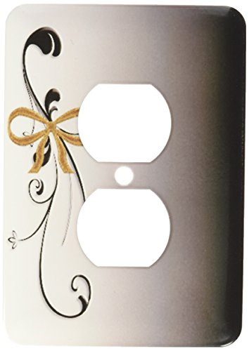 3dRose LLC lsp_149588_6 Elegant Black and White Swirl with Gold Bow on Gradient Background 2 Plug Outlet Cover