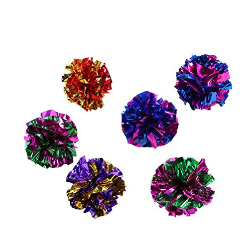 UEETEK 6pcs Mylar Crinkle Balls Cat Toys Interactive Crinkle Cat Toy Balls Pets Cats Kittens Exercising Playing Random Color