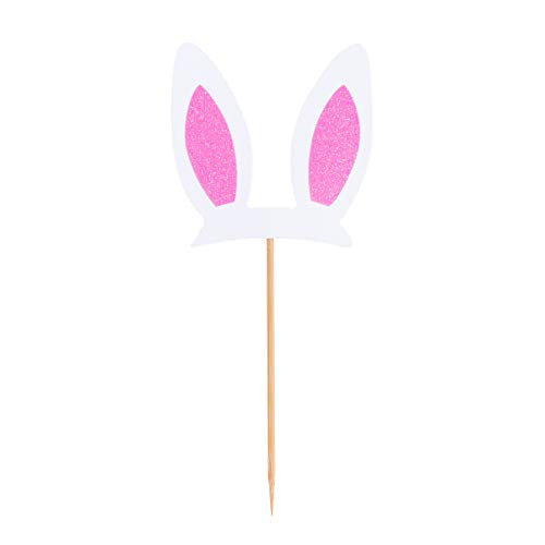 Amosfun 24Pcs Bunny Ears Cupcake Topper Cute Rabbit Ears Cake Pick Glitter Dessert Pick Inserted Card Easter Party Cake Topper Plant Pot Stake for Easter Party Decoration