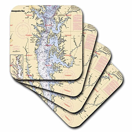 3dRose cst_204865_3 Print of Nautical Chart Chesapeake Bay Ceramic Tile Coasters, (Set of 4)