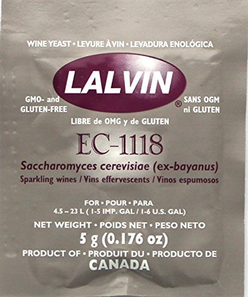EC-1118 Saccharomyces bayanus 5 packs  5 g. Pouchs  Lalvin EC-1118 Saccharomyces bayanus 5 packs  5 g. Pouchs  Lalvin