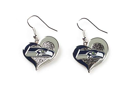 aminco womens NFL Seattle Seahawks Swirl Heart Dangle Earring Set Silver One Size aminco womens NFL Seattle Seahawks Swirl Heart Dangle Earring Set Silver One Size