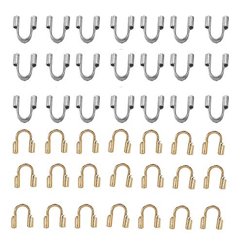 200 Pieces Wire Protector Wire Guard Guardian Protectors Wire Cable Protector Loops U Shape Accessories 4.5x4 mm for Jewelry Making Silver Golden