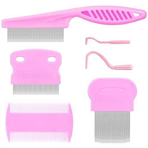 Flea Comb for Cats Dogs Fine Tooth Comb Pet Comb Grooming Set Remove Float Hair Tear Marks Tick Removal Tool  Pink