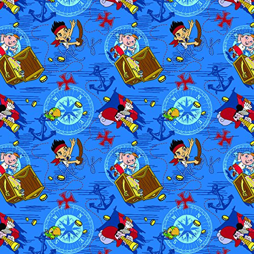 Springs Creative Products Group Disney Jake Treasure Ahoy Toss Cotton Fabric, 43/44-Inch, Blue