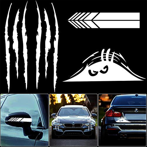 5 Pieces Car Sticker Decal Decoration Claw Mark Reflective Sticker Monster Scary Eye Car Decal Waterproof Self-Adhesive Vinyl Car Decal Sticker Rear View Mirror Sticker for Car Laptop Window  White