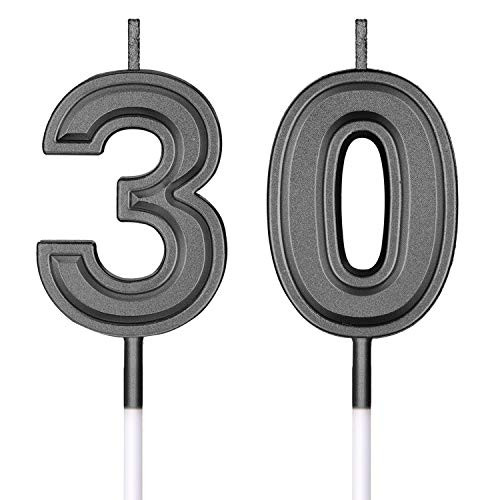 30th Birthday Candles Cake Numeral Candles Happy Birthday Cake Candles Topper Decoration for Birthday Wedding Anniversary Celebration Supplies  Black