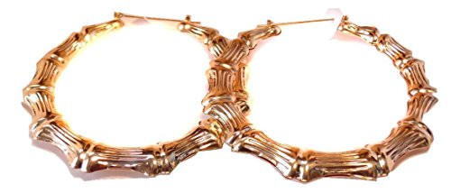 Bamboo Hoop Earrings Gold Tone Bamboo 2.5 inch Hoop Earrings