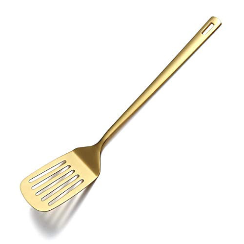 Gold Spatulas Berglander Slotted Turner Titanium Gold Plating Metal Spatulas Turner For Cooking Kitchen Spatulas Barbecue Spatulas Dishwasher Safe Easy to Clean