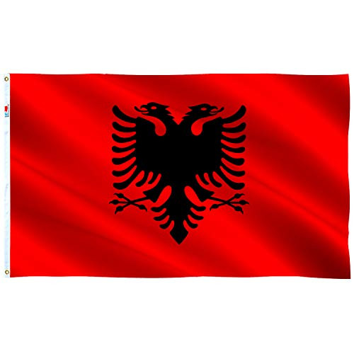 rhungift Albania Flag 3x5 Ft Moderate-Outdoor Both Sides 100D PolyesterCanvas Header and Double Stitched - Brass Grommets for Easy Display3 x 5 Albanian Flags