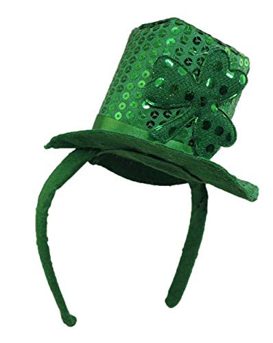 Green Sequin St. Patricks Day Mini Shamrock Top Hat Headband St. Paddys Leprechaun