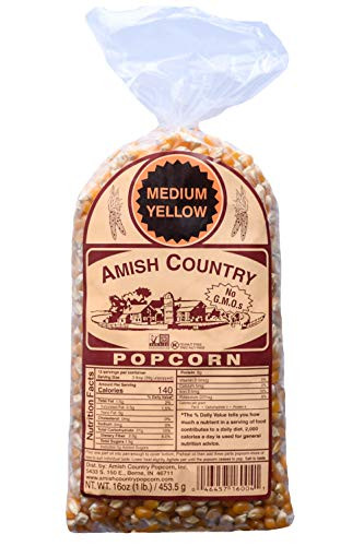 Amish Country Popcorn   1 lb Bag   Medium Yellow Popcorn Kernels   Old Fashioned with Recipe Guide  Medium Yellow - 1 lb Bag