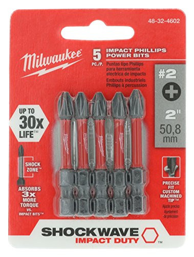 Milwaukee 48-32-4602 Shockwave 2-Inch #2 Phillips Hex Shank Impact Duty Power Bits (5 Pack)