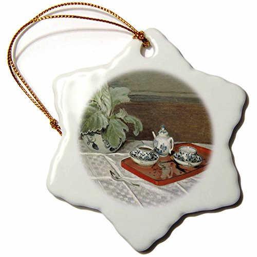 3dRose orn_149711_1 The Tea Set by Claude Monet Snowflake Porcelain Ornament, 3-Inch