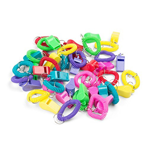 Neliblu 2 Dozen Around the Wrist Whistle Bracelets with Keychain in Assorted Colors - Bulk Whistles- Bulk Toys - Party Favors - Sports Bracelets for Kids - Goody Bag Fillers, Pinata Stuffers by