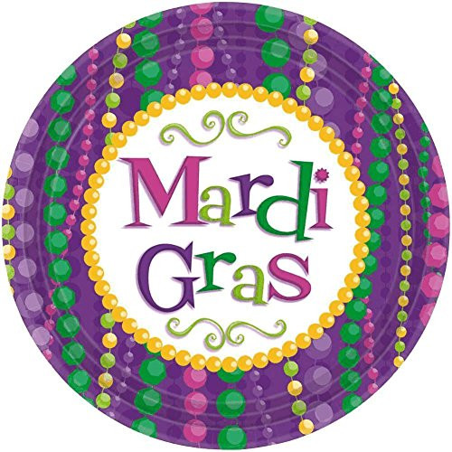 Amscan Mardi Gras Bead Party 9 inch Disposable Paper Plates